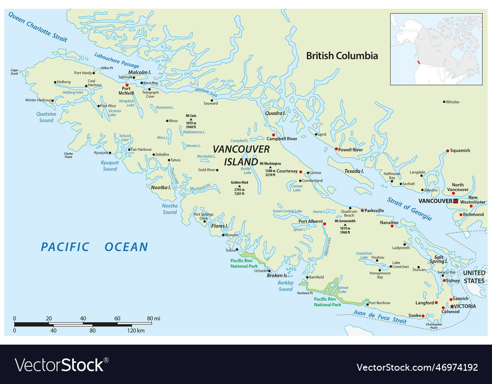 Map of the canadian pacific island of vancouver Vector Image