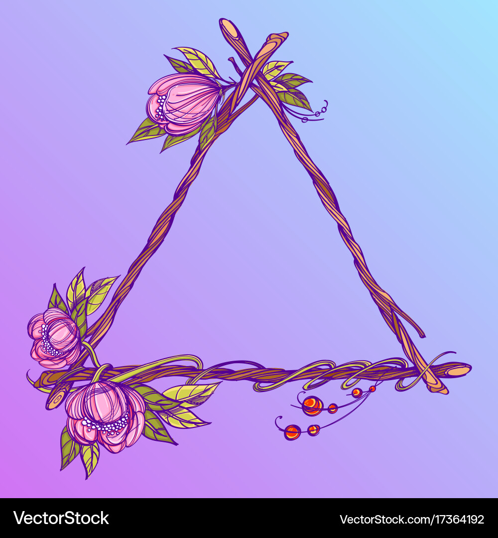Triangular vintage frame made branches Royalty Free Vector