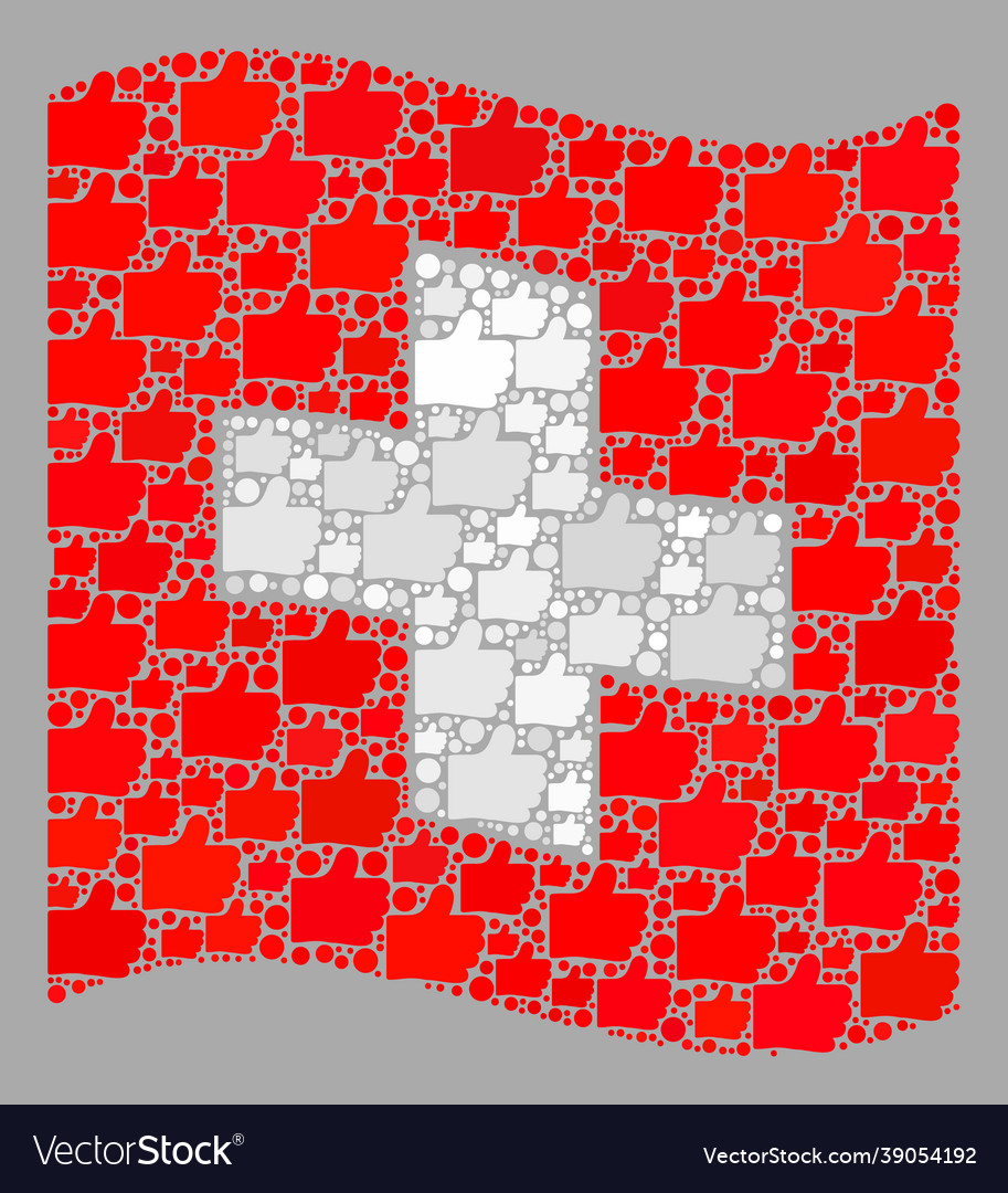 Waving confirmation swiss flag mosaic with thumb
