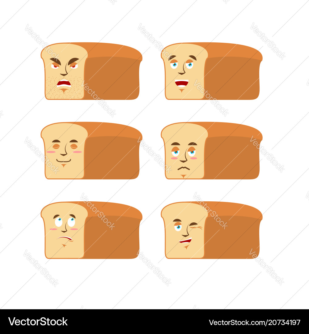 Bread emoji emotion set aggressive and good rooty Vector Image