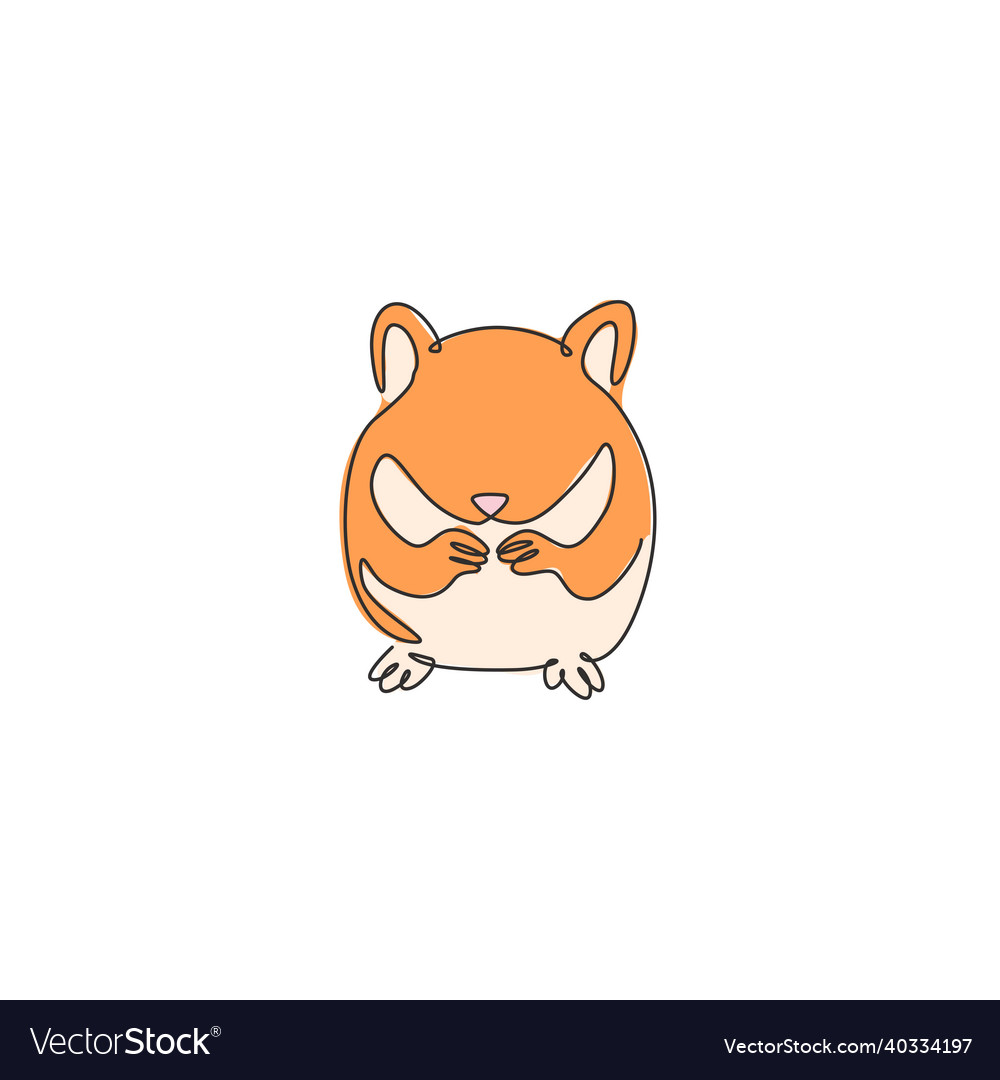 One single line drawing of cute hamster eating Vector Image