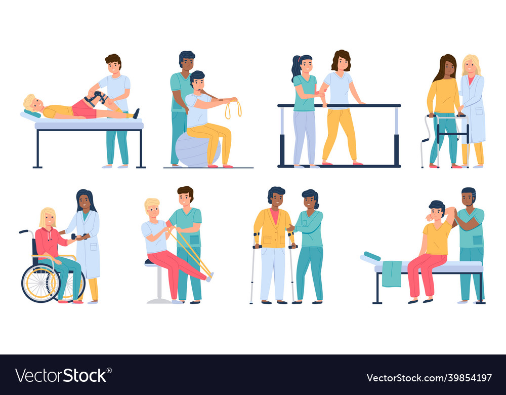 Physiotherapy people patients gradual recovery Vector Image