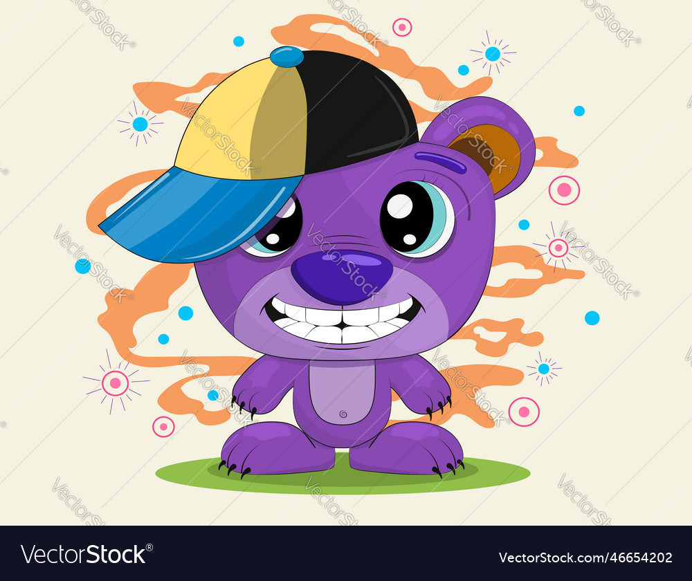 Cartoon bear wearing a cap funny colorful