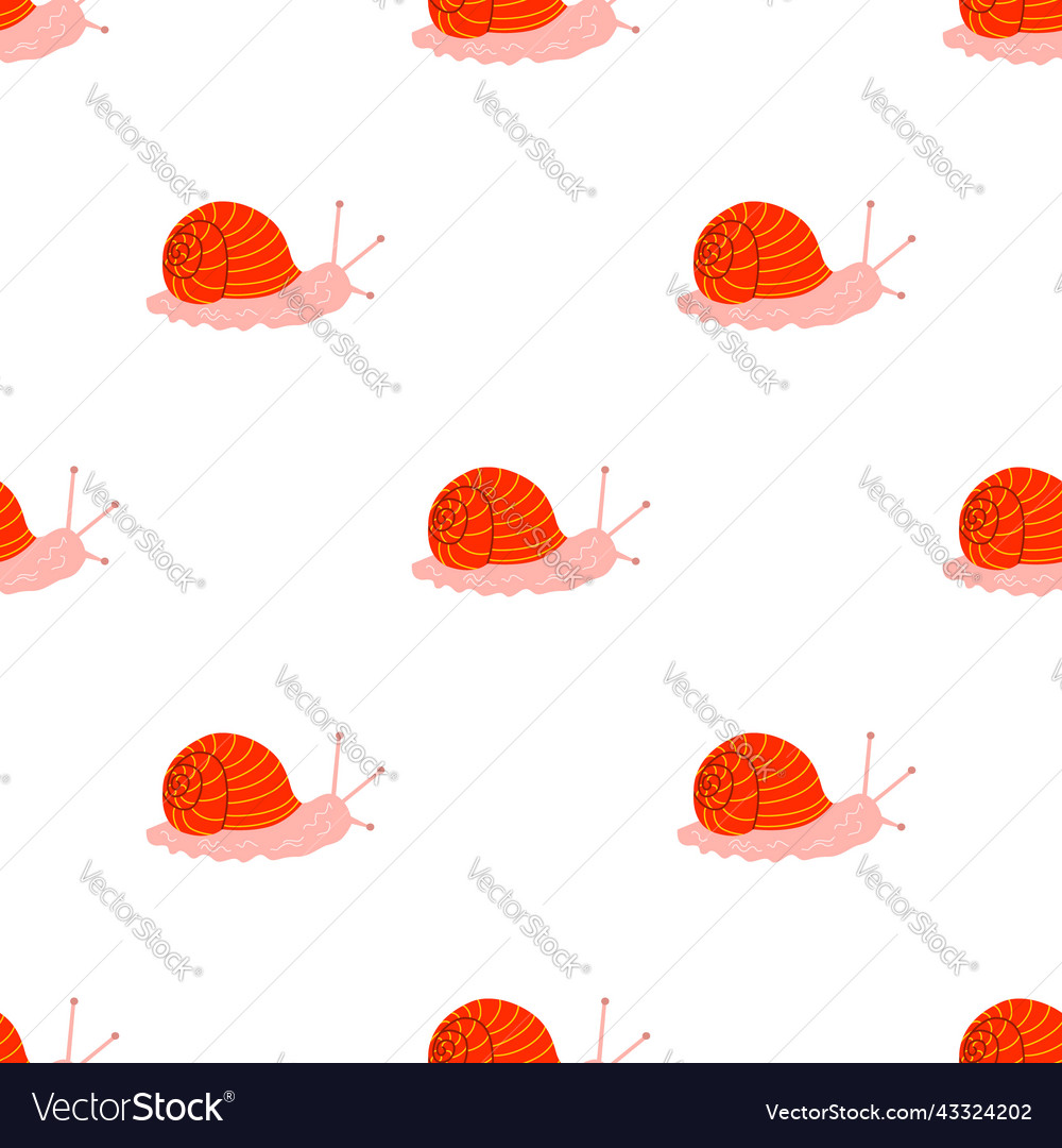 Children s seamless pattern with a snail on white