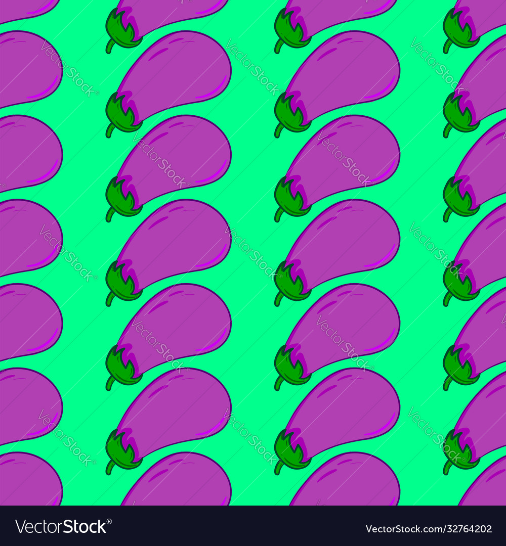 Eggplant pattern seamless on green Royalty Free Vector Image