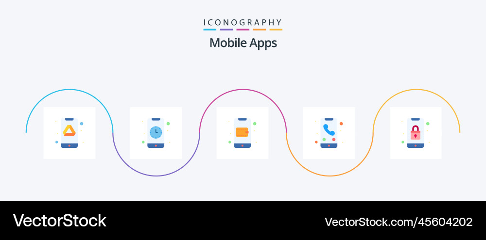 Mobile apps flat 5 icon pack including security Vector Image