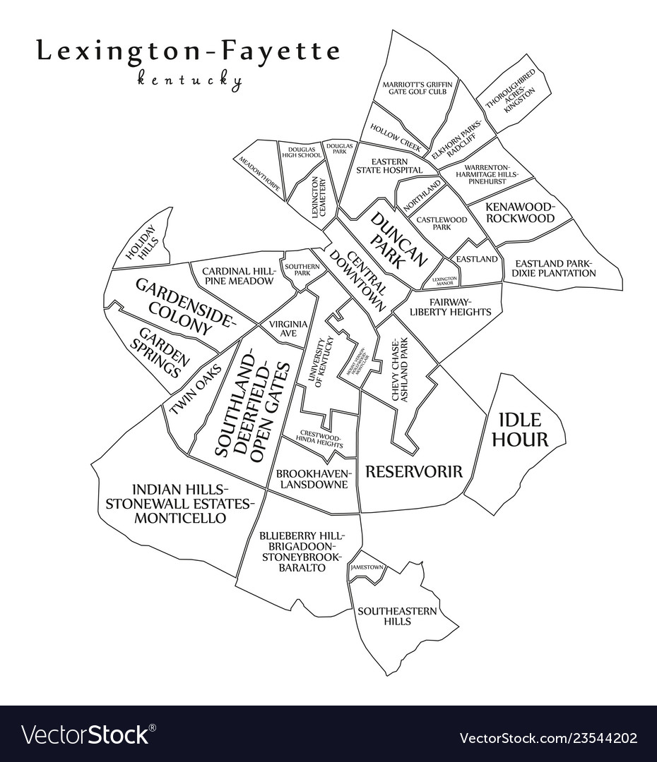 Modern city map - lexington-fayette kentucky