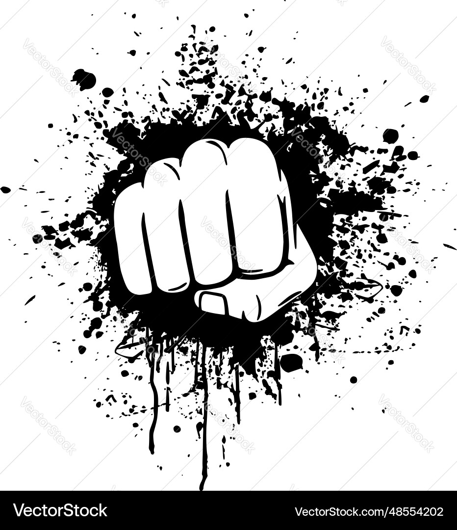 Punching fist with black ink splatter Royalty Free Vector