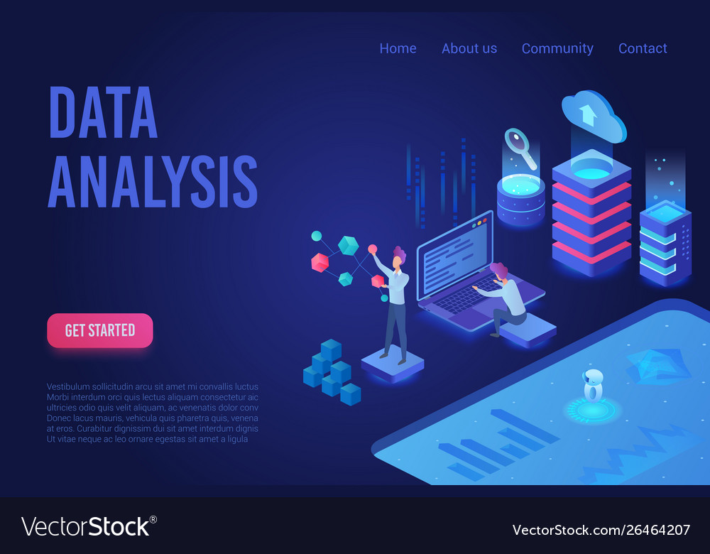 Data analysis dark neon light isometric web banner