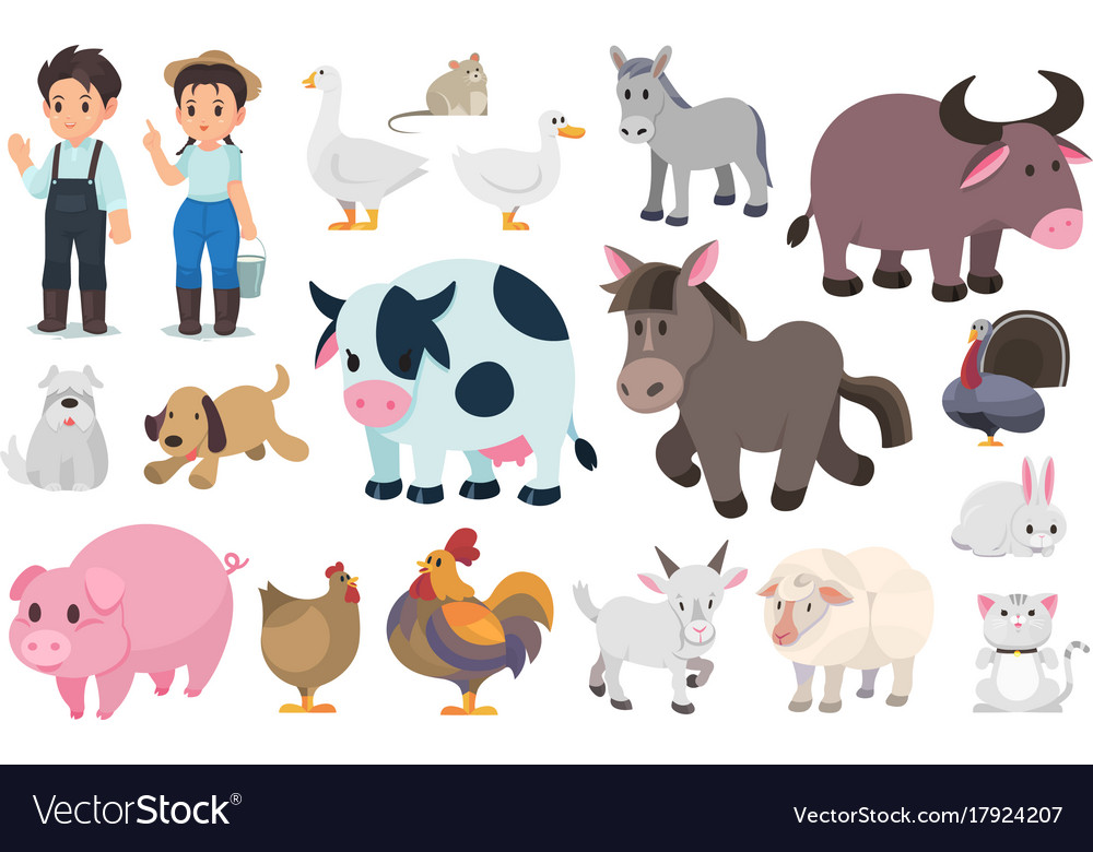 Farmer and farm animal graphic elements Royalty Free Vector