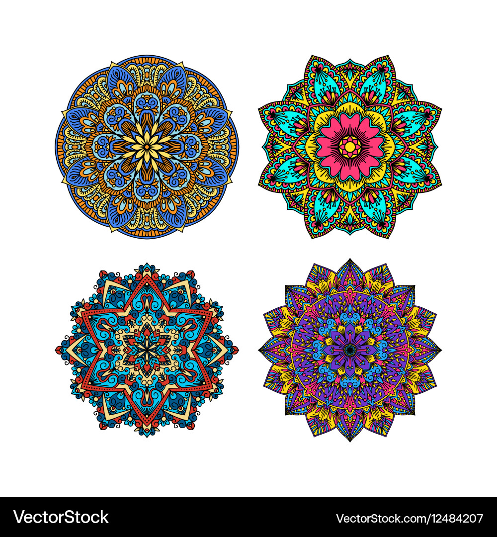 Mandala pattern flower set Royalty Free Vector Image