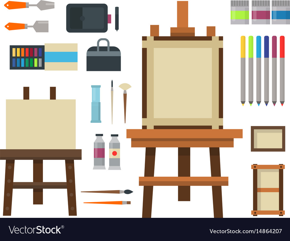 Painting art tools palette icon set flat