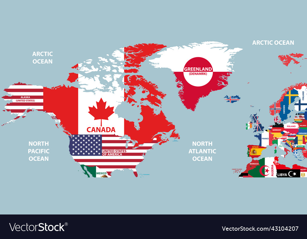 Part of world map with region north american Vector Image