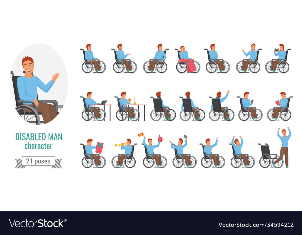 Disabled man with disability health problem poses Vector Image