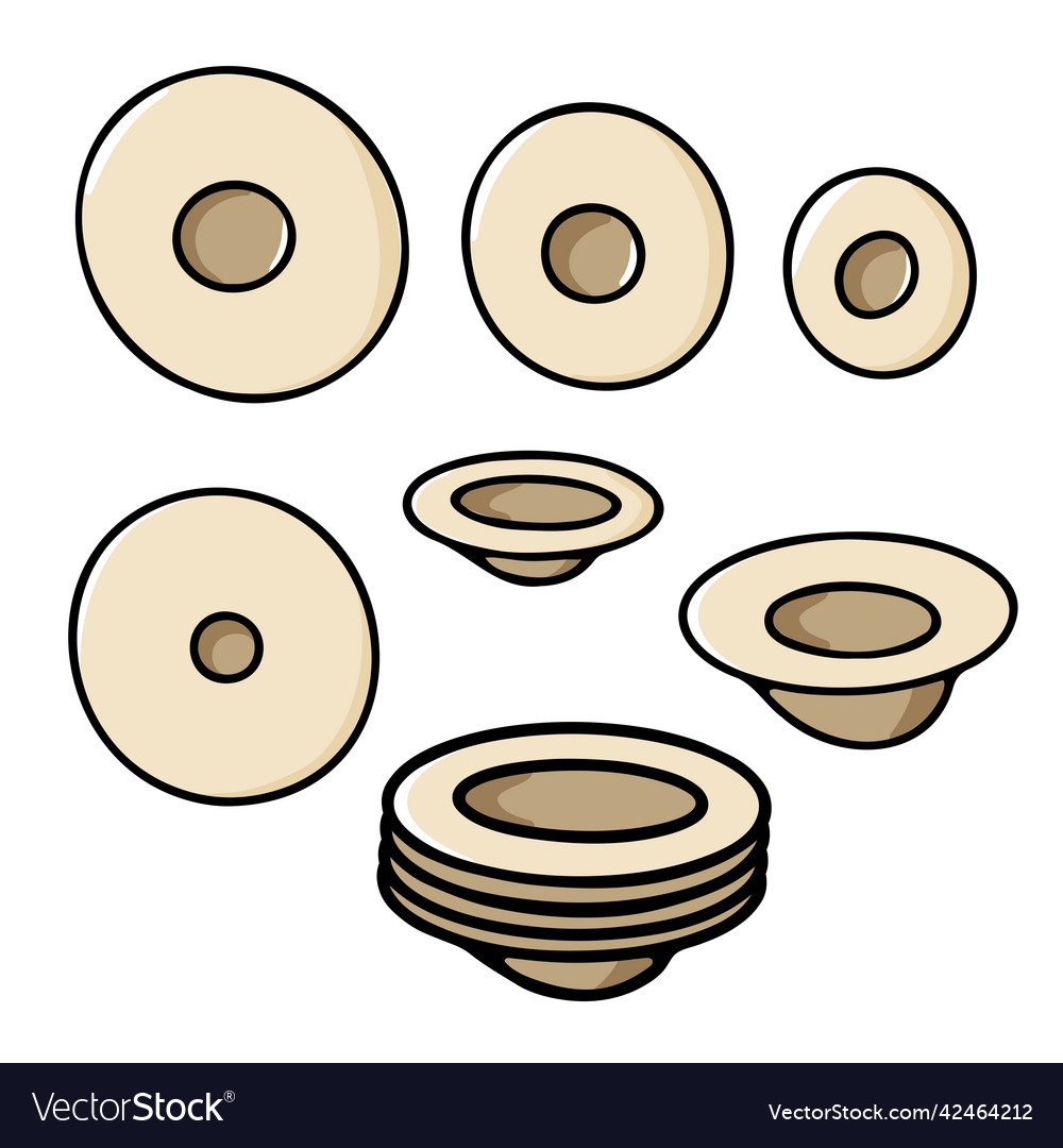 Doodle hand drawn plates set stack of plates Vector Image