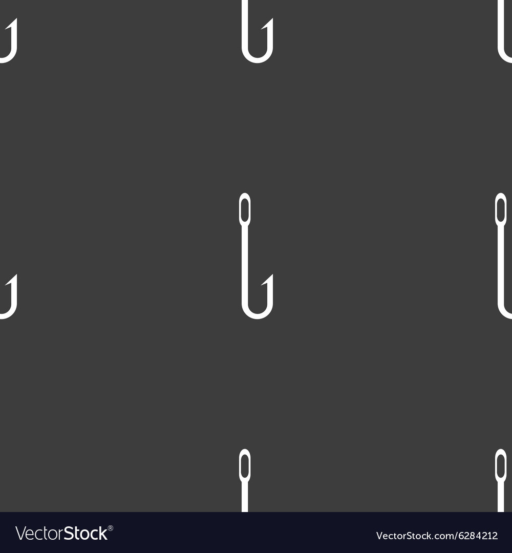 Fishing hook icon sign seamless pattern on a gray