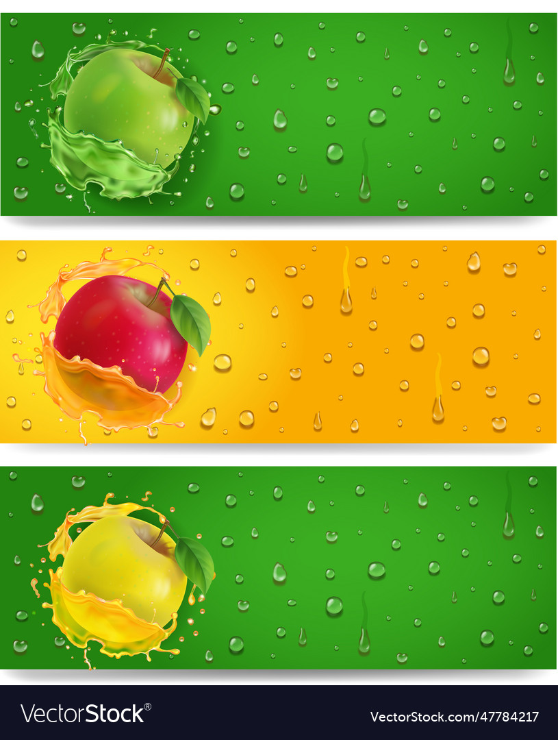 Apple Juice Advertising Banner With Green Yellow Vector Image