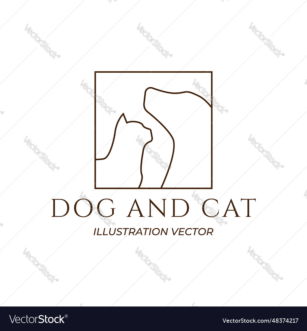 Dog cat pet care outline line art logo icon