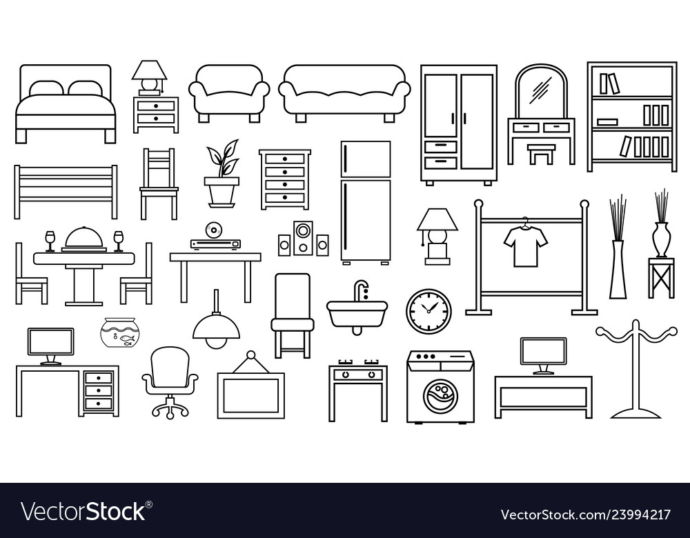 Furniture icon set outline on white background