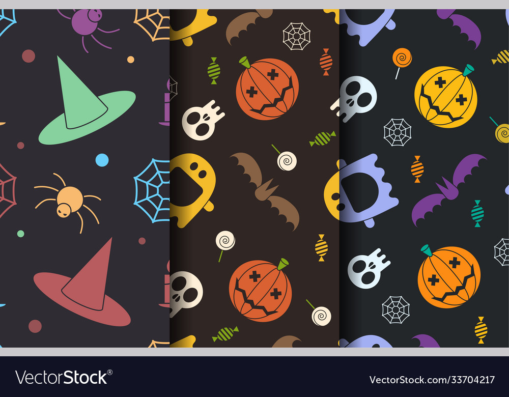 Halloween seamless pattern collection vector image Halloween seamless pattern collection