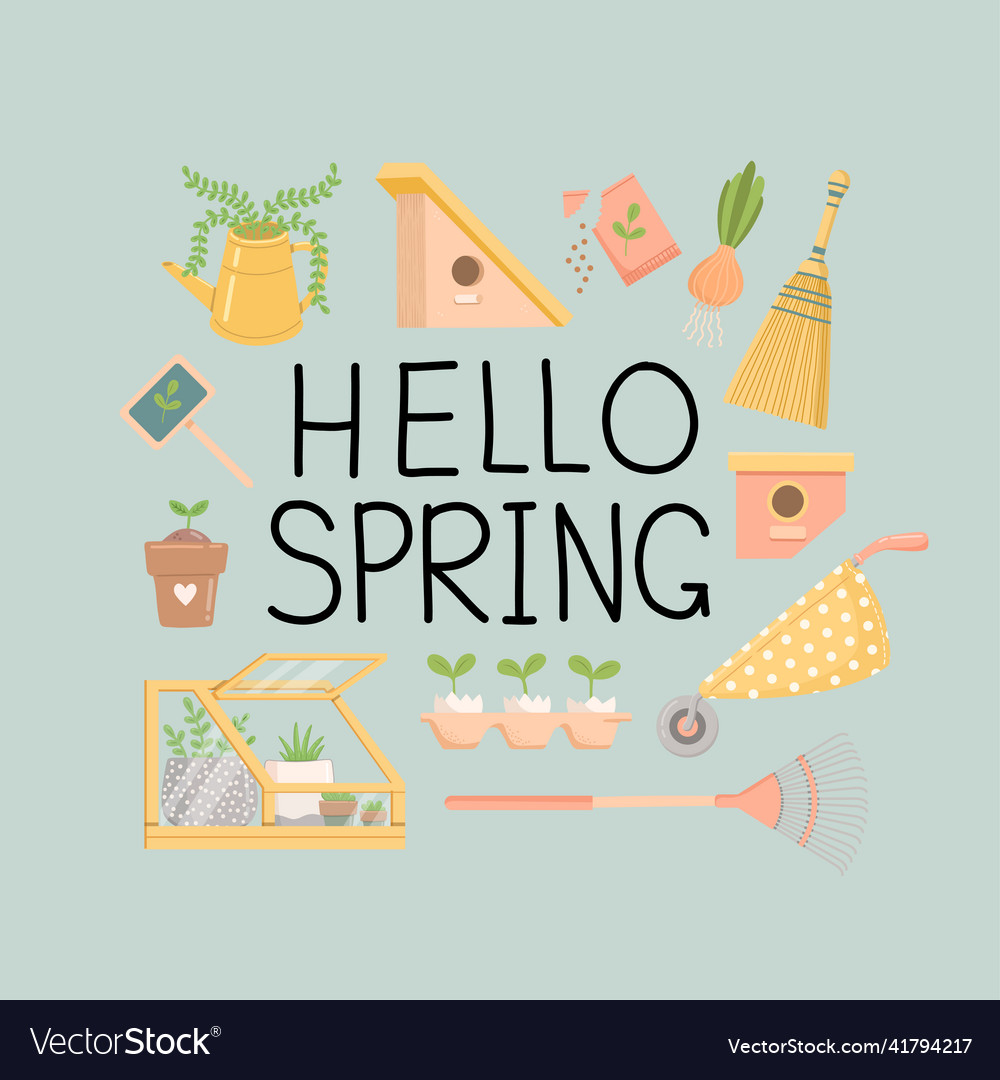 Hello spring spring set flat design Royalty Free Vector