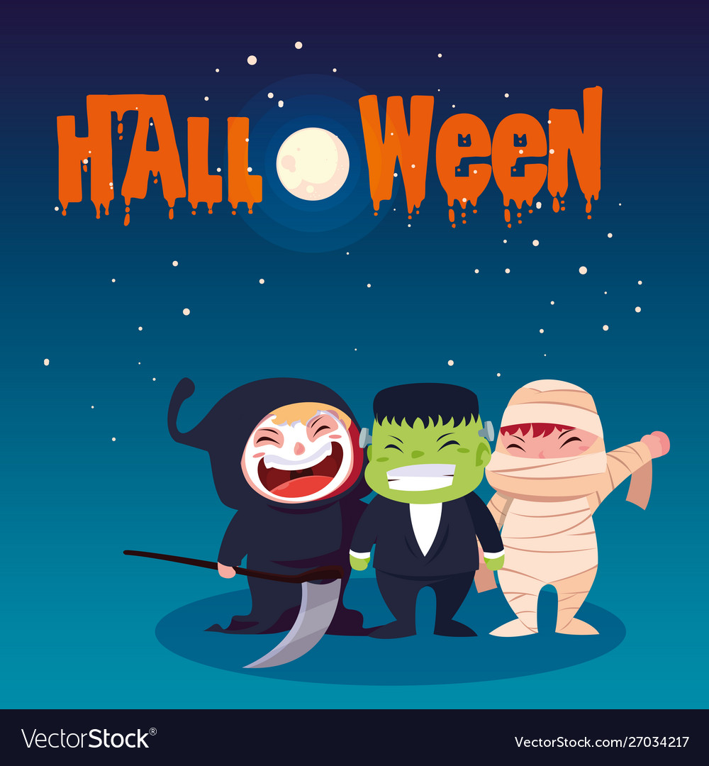 Poster halloween with children disguised