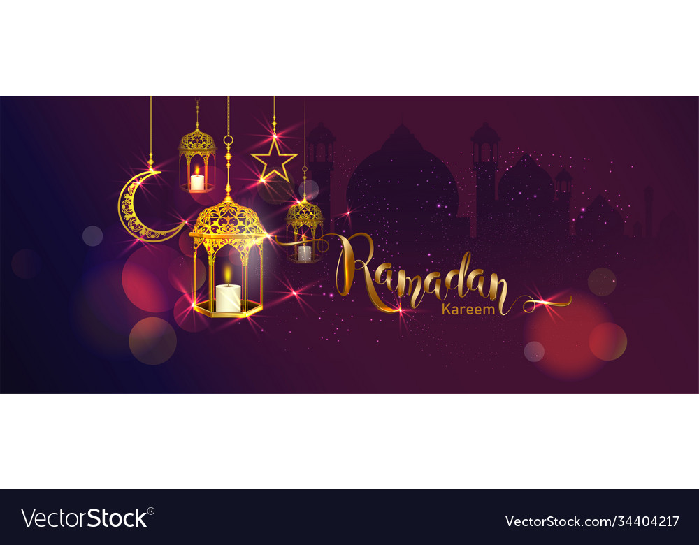 Ramadan Kareem With Crescent Moon Gold Luxurious Vector Image