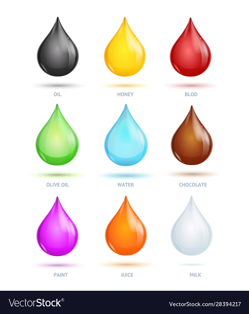 Realistic detailed different color drops set Vector Image