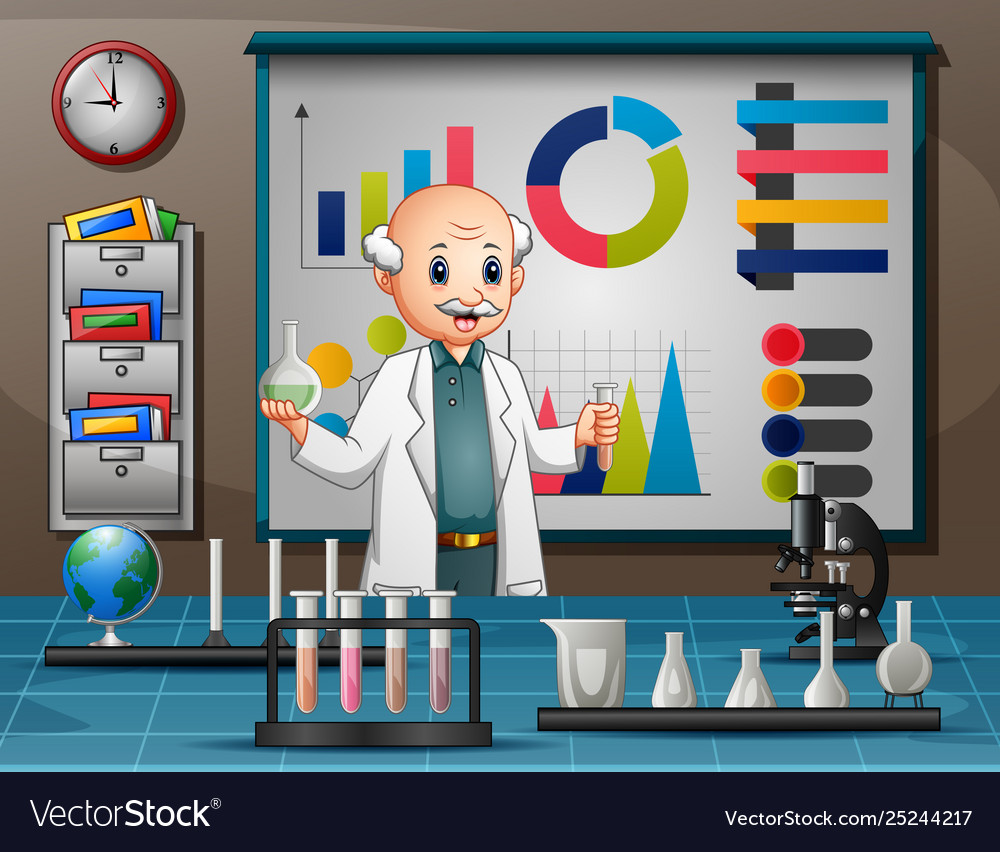 Scientist man conducting research in a lab Vector Image