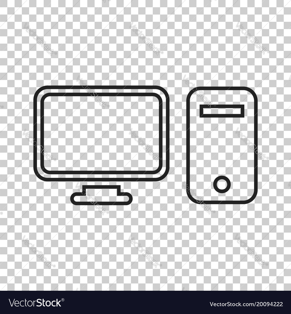 Computer in line style monitor flat icon