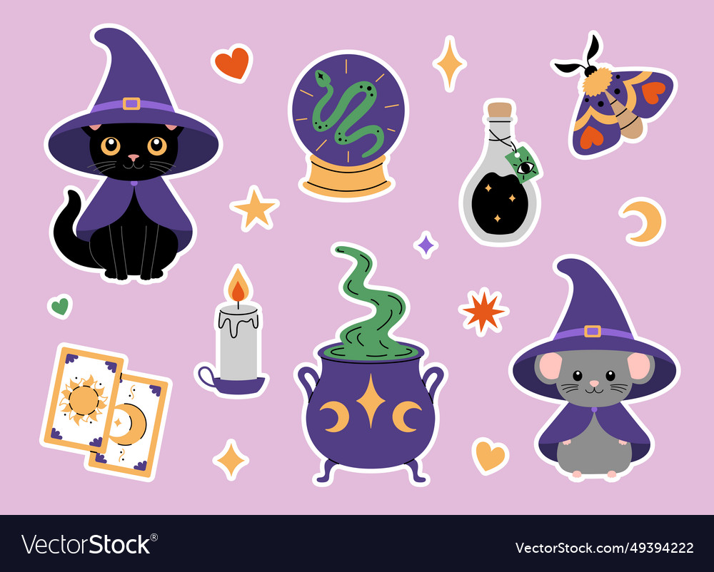 Cute magical set of stickers witchcraft