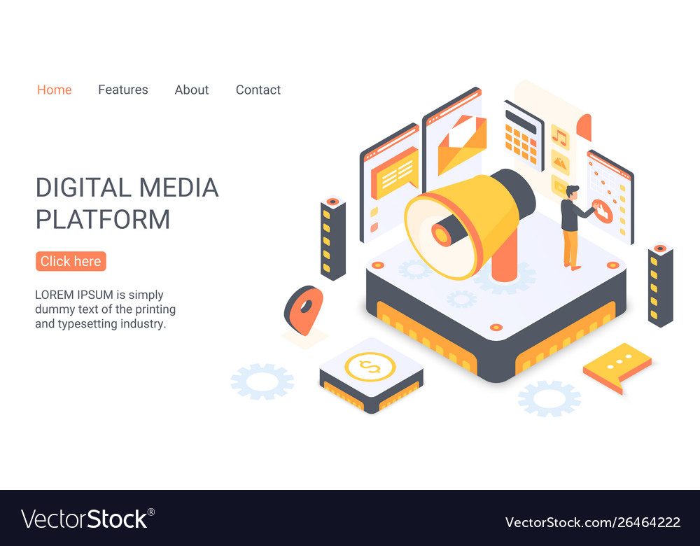 Digital media platform landing page isometric Vector Image