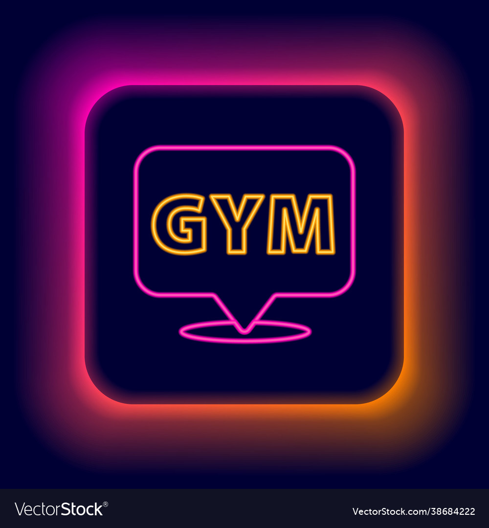 Glowing neon line location gym icon isolated