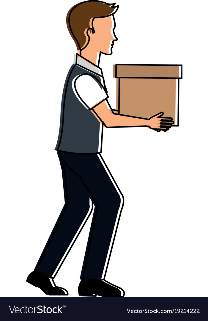 Man With Carton Box Packing Icon Royalty Free Vector Image