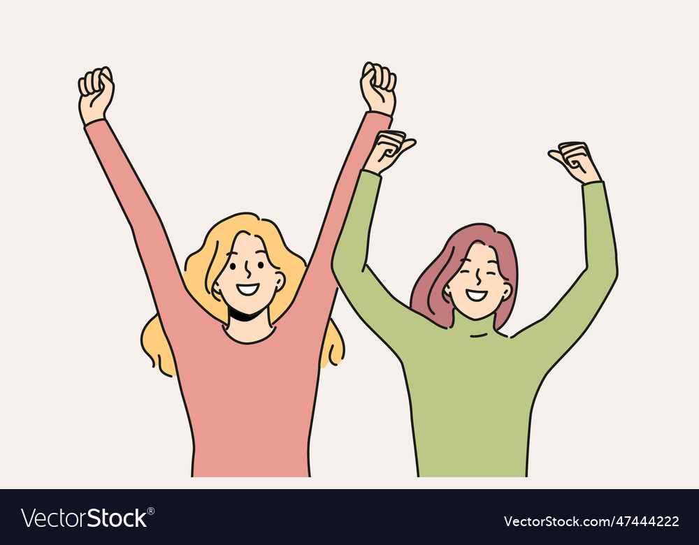 Overjoyed women hands up cheering Royalty Free Vector Image