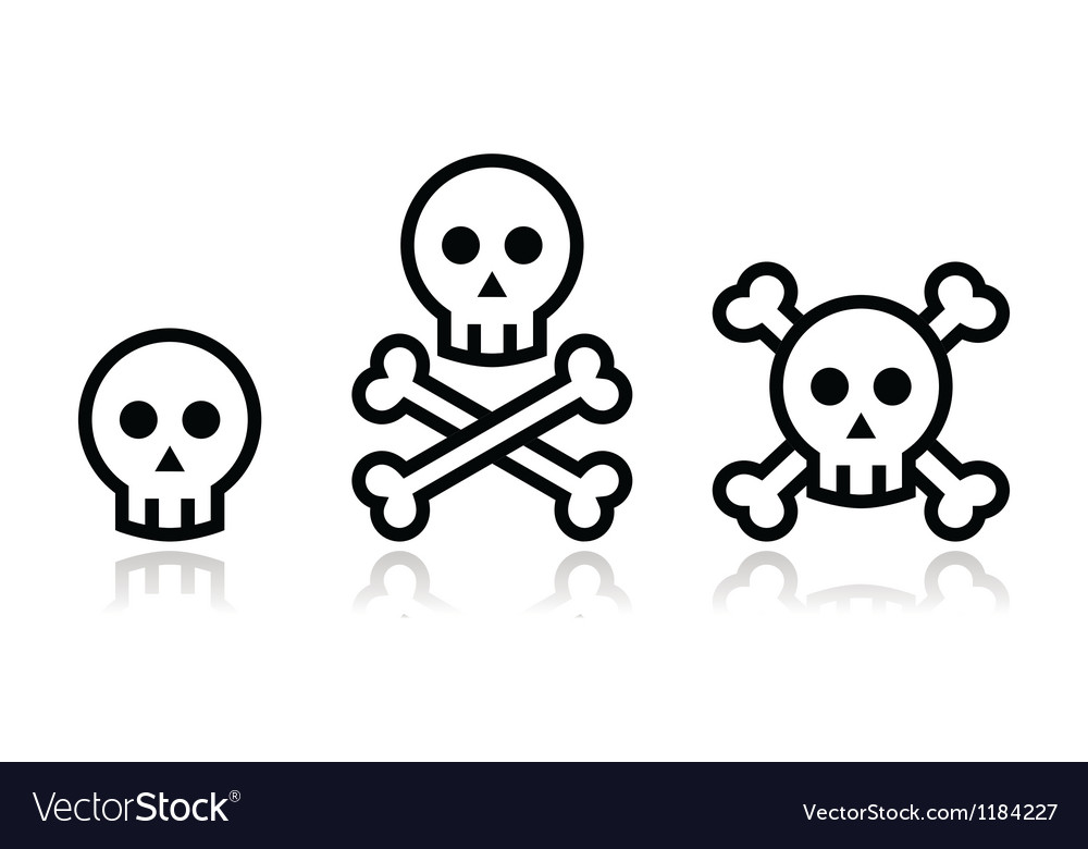 Cartoon skull with bones icon set Royalty Free Vector Image