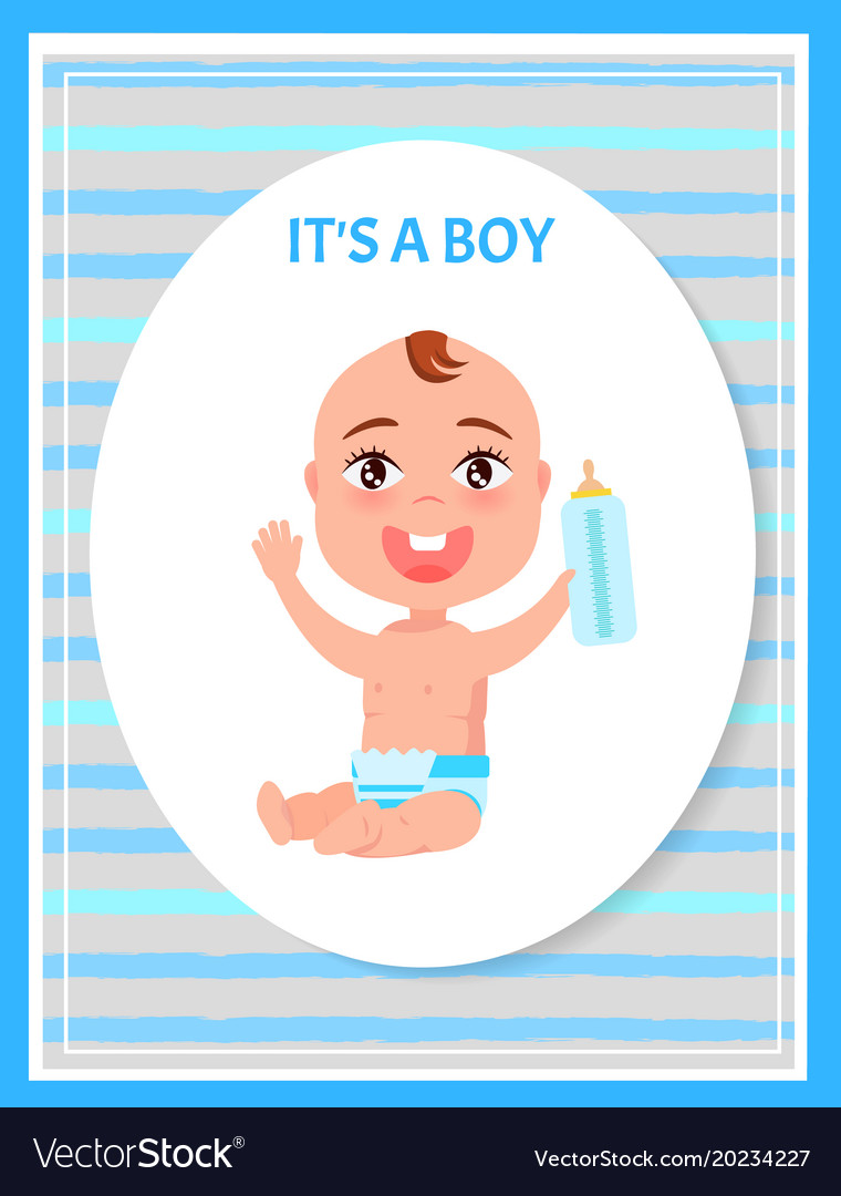 Its boy poster oval frame happy infant in diaper Vector Image