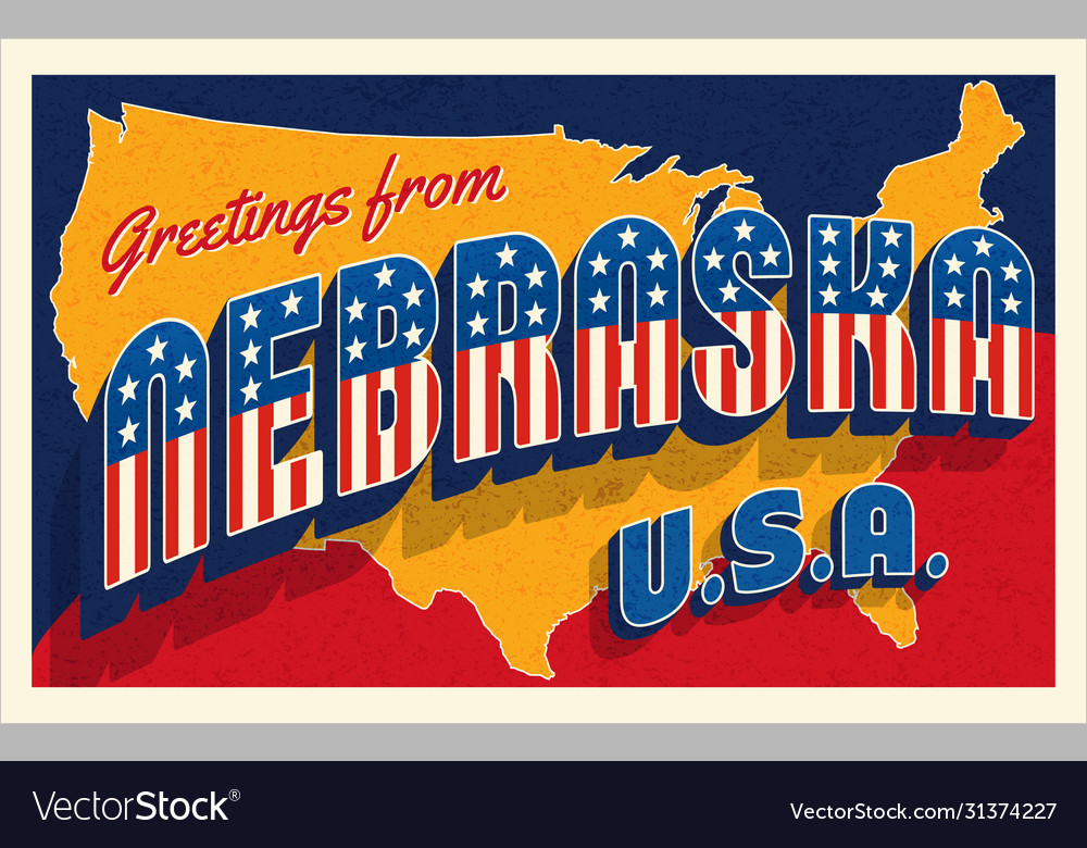 July 4th Nebraska Usa Retro Travel Postcard Vector Image