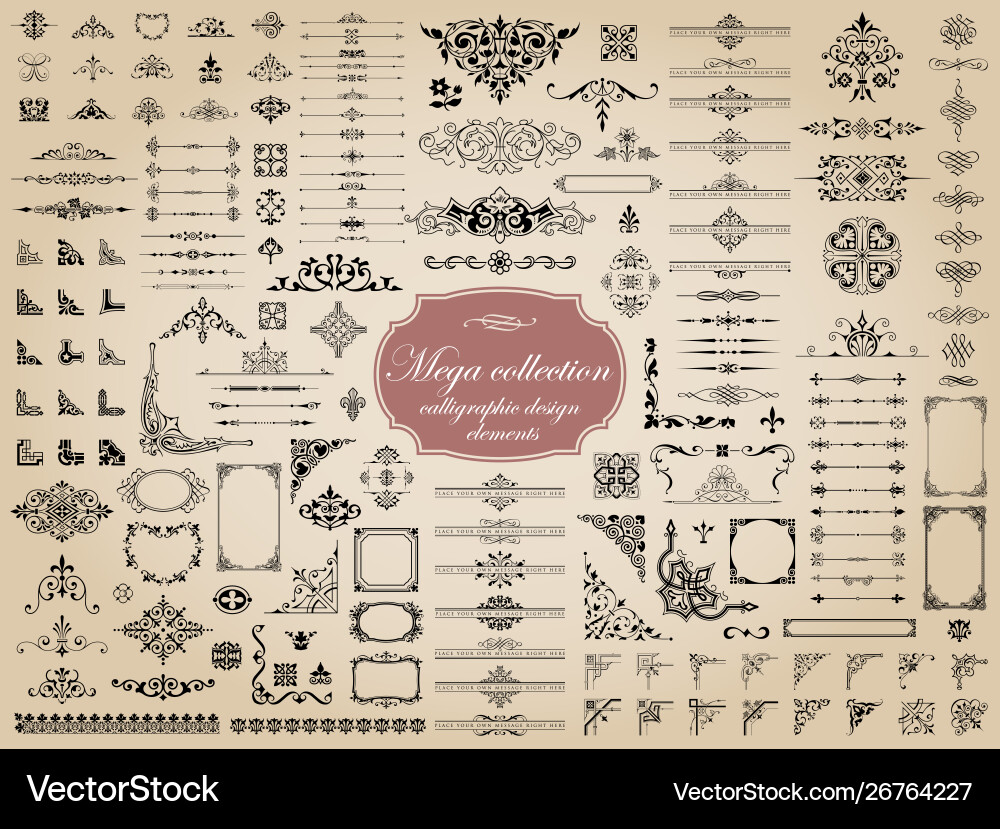 Mega set calligraphic elements for design Vector Image