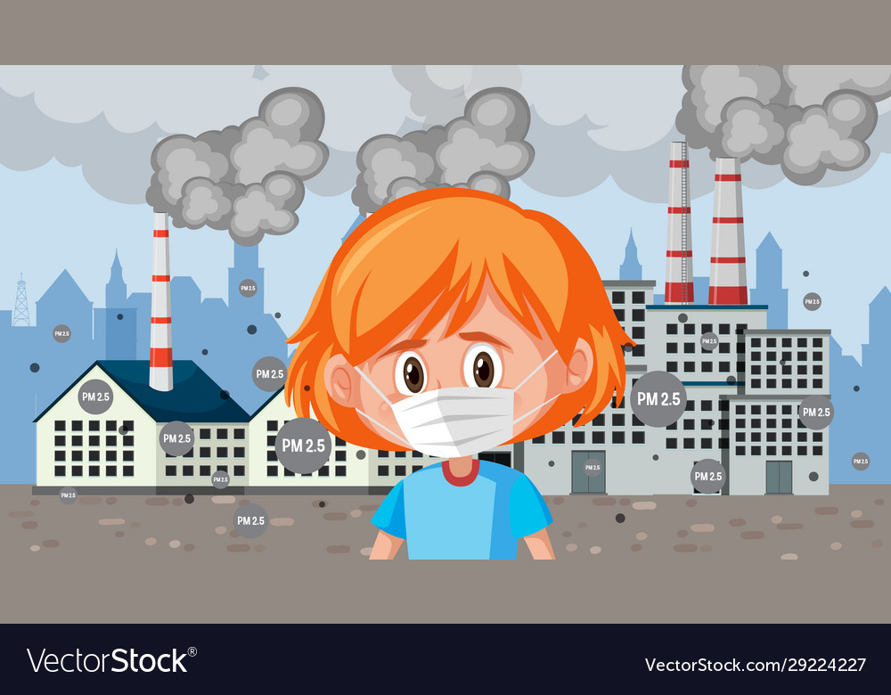 Sad girl wearing mask standing in front Royalty Free Vector