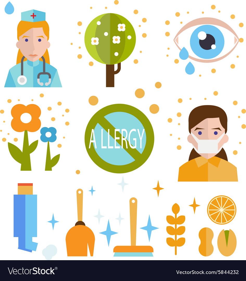 Allergy icon flat set isolated