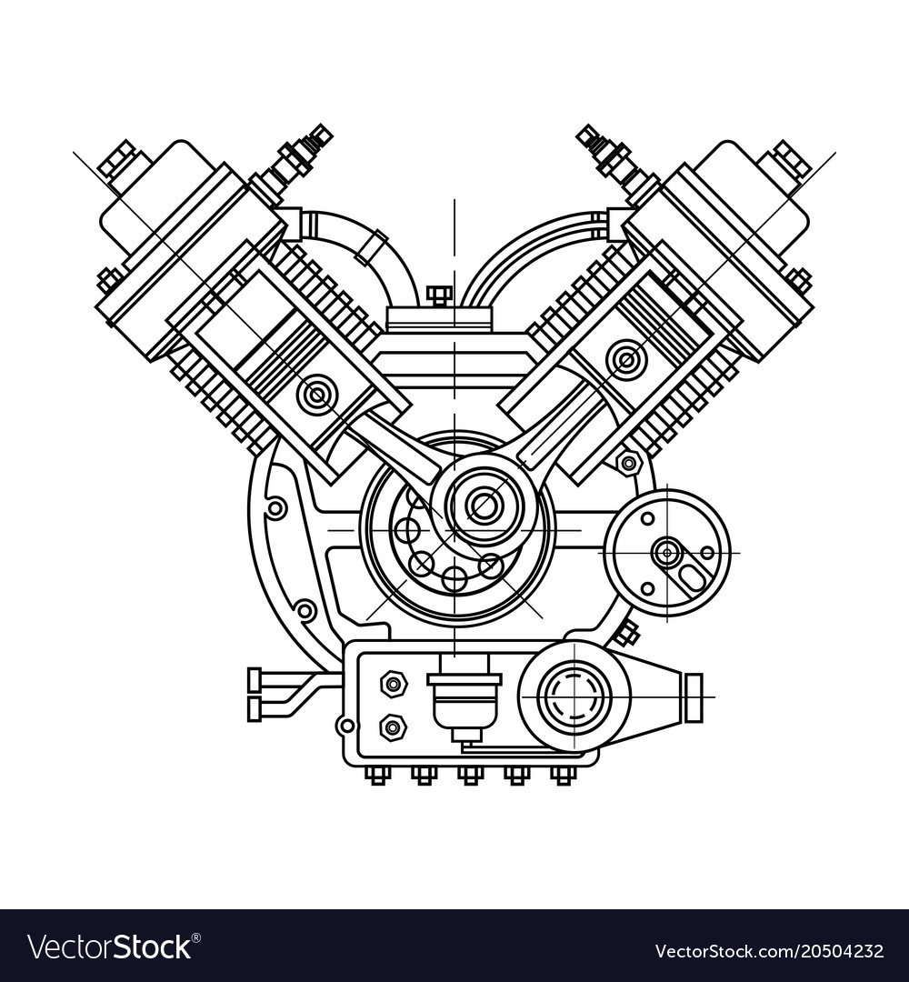 An internal combustion motor drawing engine Vector Image