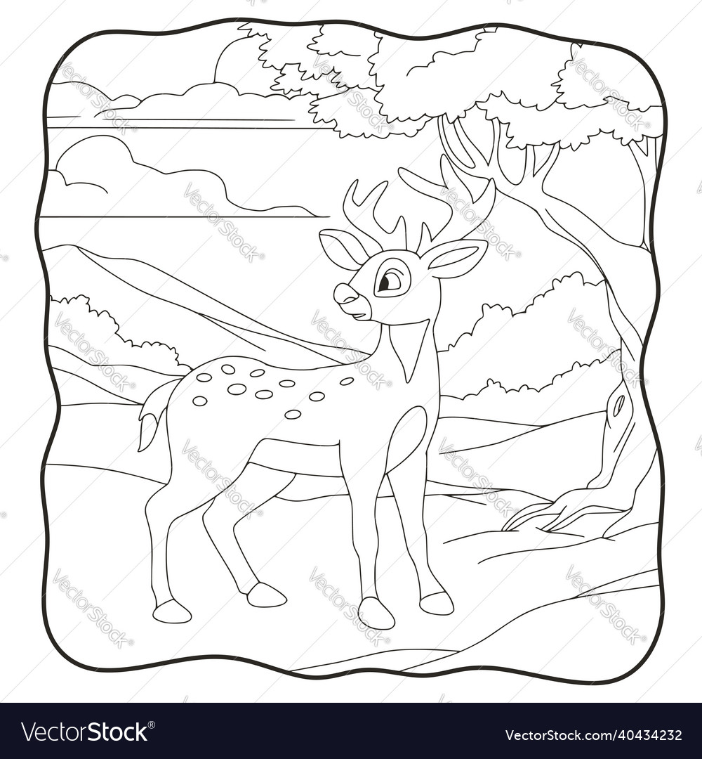 Cartoon deer walking under the forest tree book