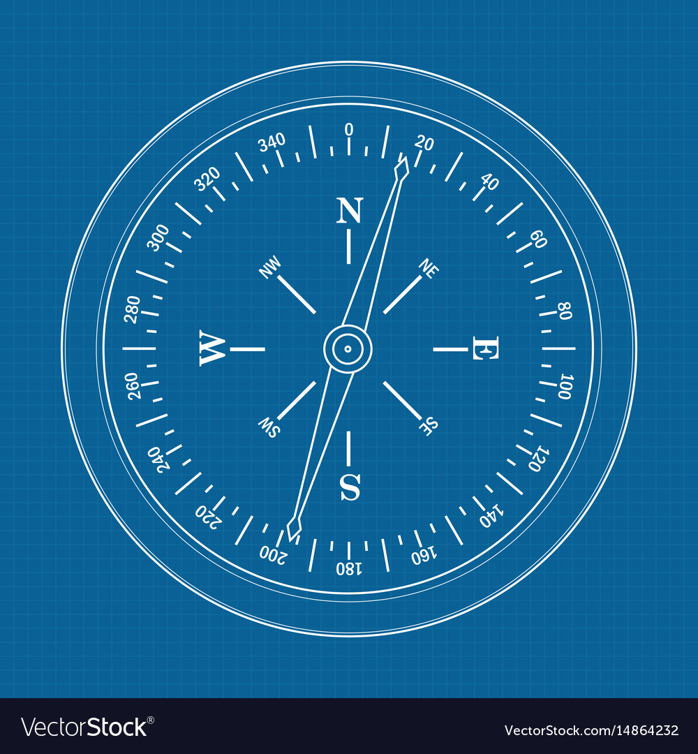 Compass Icon On Blueprint Background Royalty Free Vector 9891