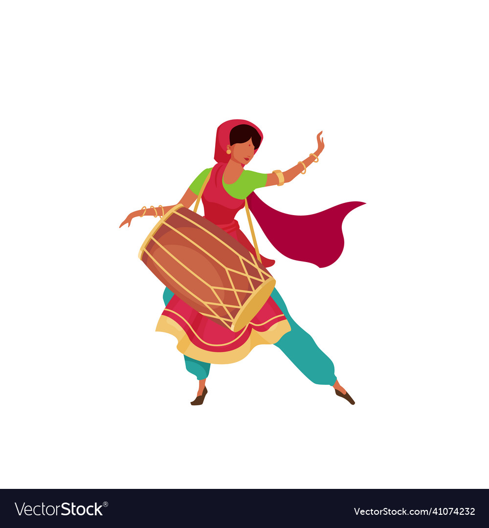 Indian woman with drum flat color faceless