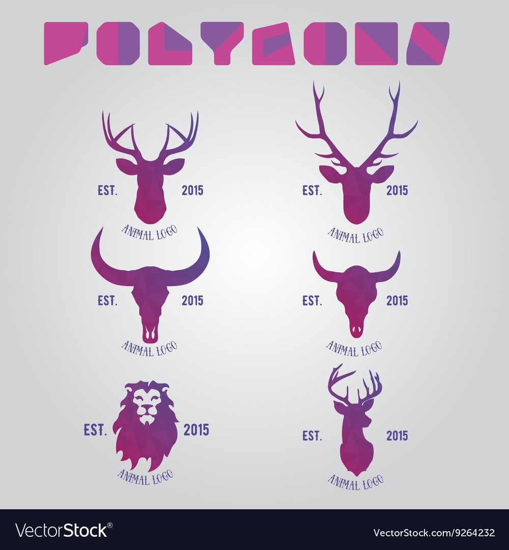 Polygonal hipster logo with heads of deer buffalo