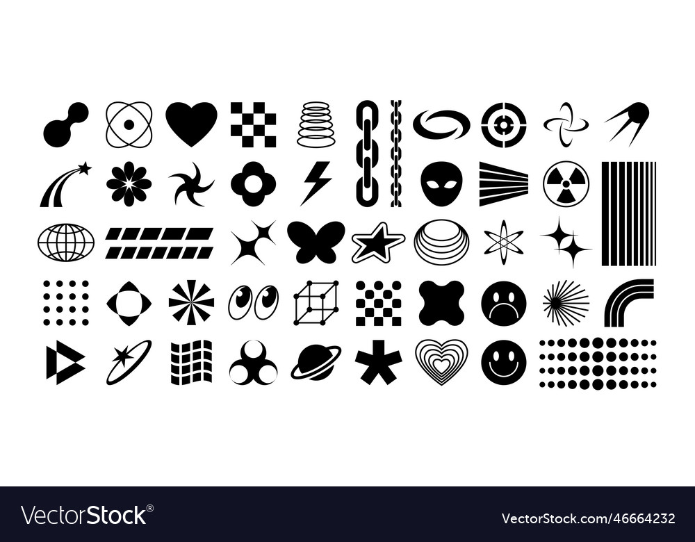 Y2k icons 70s rave pop symbols futuristic stars Vector Image