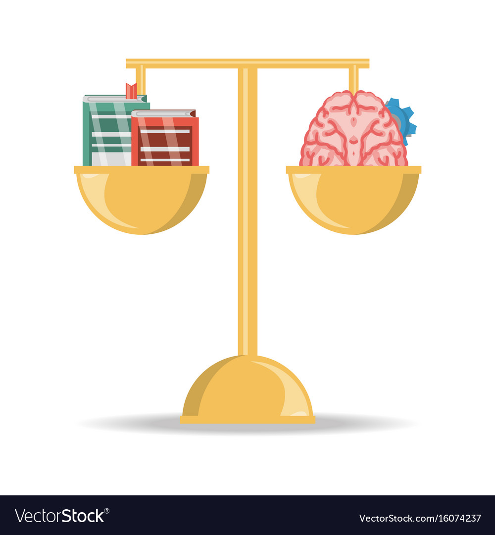 Balance with books and brain with gear knowledge Vector Image