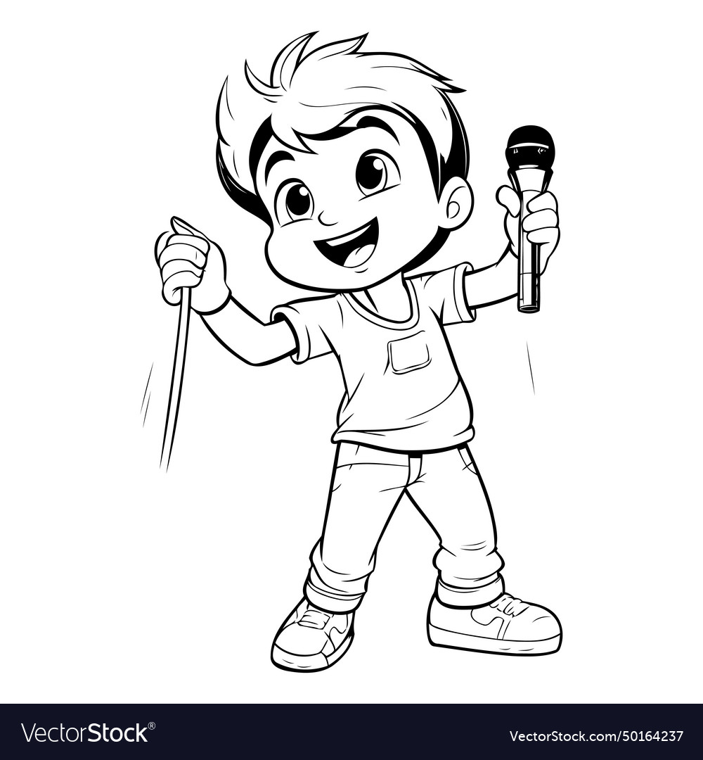 Cartoon boy singing karaoke with microphone Vector Image