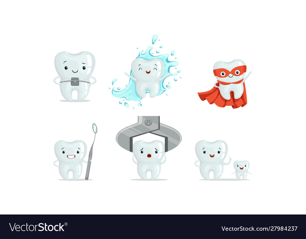 Cartoon teeth characters collection medical